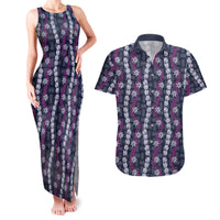 Pikake Maile Tiare Lei Couples Matching Tank Maxi Dress and Hawaiian Shirt Poni Lauhala Pattern