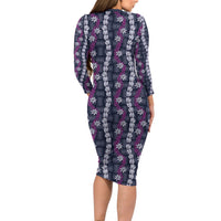 Pikake Maile Tiare Lei Family Matching Long Sleeve Bodycon Dress and Hawaiian Shirt Poni Lauhala Pattern