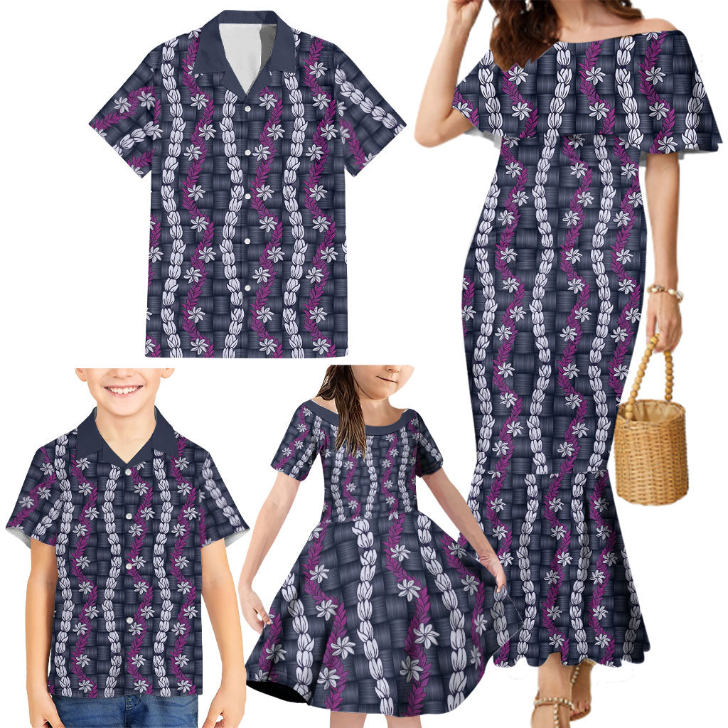 Pikake Maile Tiare Lei Family Matching Mermaid Dress and Hawaiian Shirt Poni Lauhala Pattern