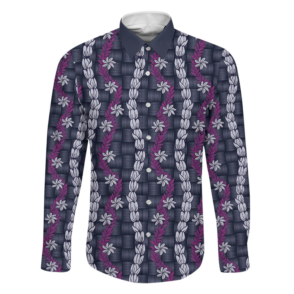 Pikake Maile Tiare Lei Family Matching Off The Shoulder Long Sleeve Dress and Hawaiian Shirt Poni Lauhala Pattern