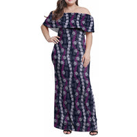 Pikake Maile Tiare Lei Family Matching Off Shoulder Maxi Dress and Hawaiian Shirt Poni Lauhala Pattern