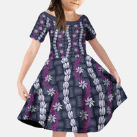 Pikake Maile Tiare Lei Family Matching Off Shoulder Short Dress and Hawaiian Shirt Poni Lauhala Pattern