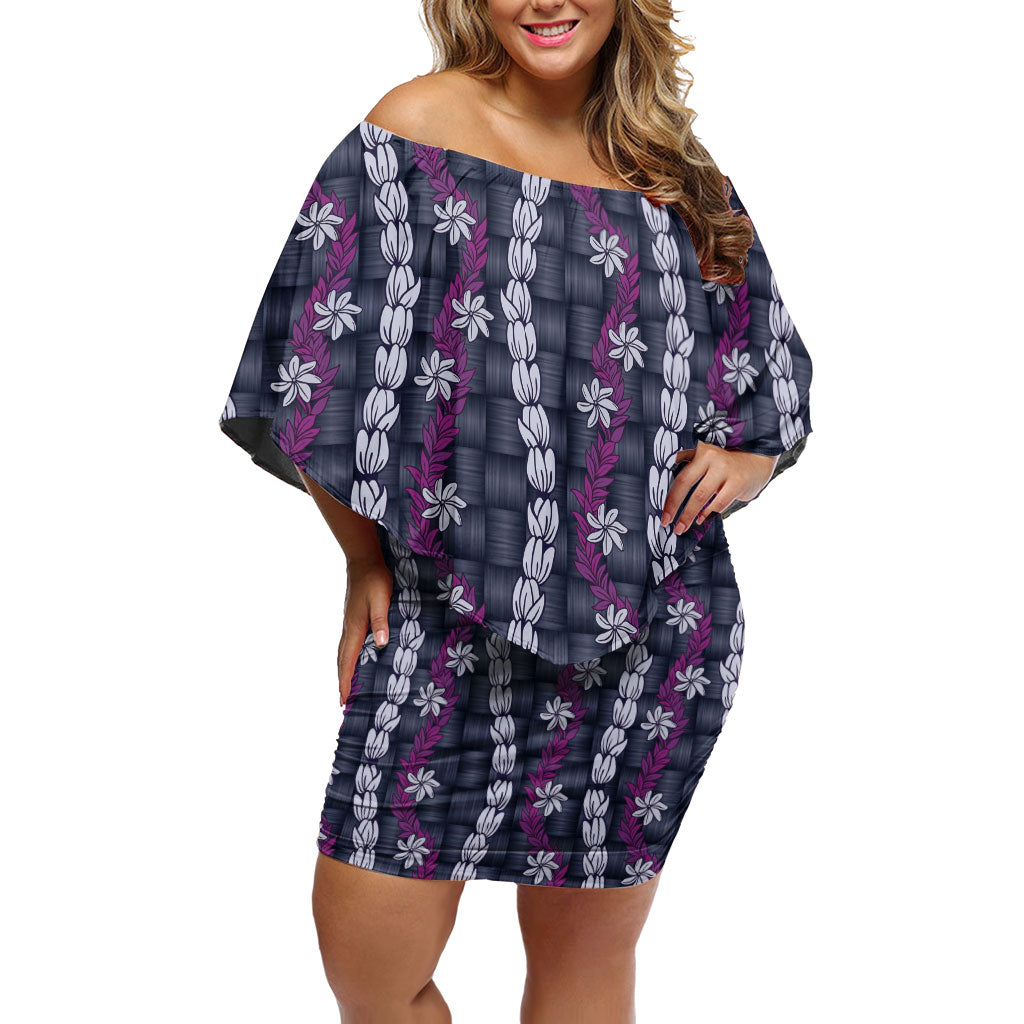 Pikake Maile Tiare Lei Family Matching Off Shoulder Short Dress and Hawaiian Shirt Poni Lauhala Pattern