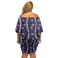 Pikake Maile Tiare Lei Family Matching Off Shoulder Short Dress and Hawaiian Shirt Poni Lauhala Pattern