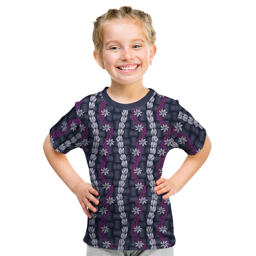 Pikake Maile Tiare Lei Kid T Shirt Poni Lauhala Pattern LT01 Purple - Polynesian Pride