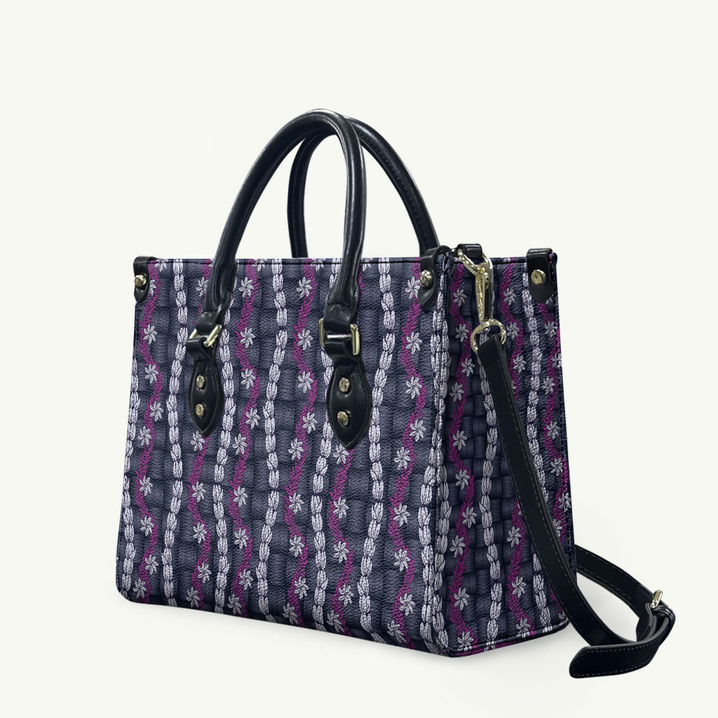 Pikake Maile Tiare Lei Leather Bag Poni Lauhala Pattern