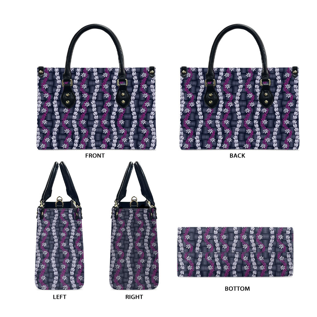 Pikake Maile Tiare Lei Leather Bag Poni Lauhala Pattern