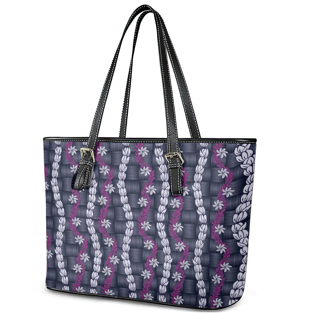 Pikake Maile Tiare Lei Leather Tote Bag Poni Lauhala Pattern