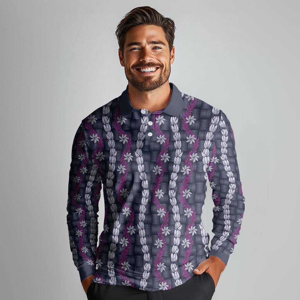 Pikake Maile Tiare Lei Long Sleeve Polo Shirt Poni Lauhala Pattern