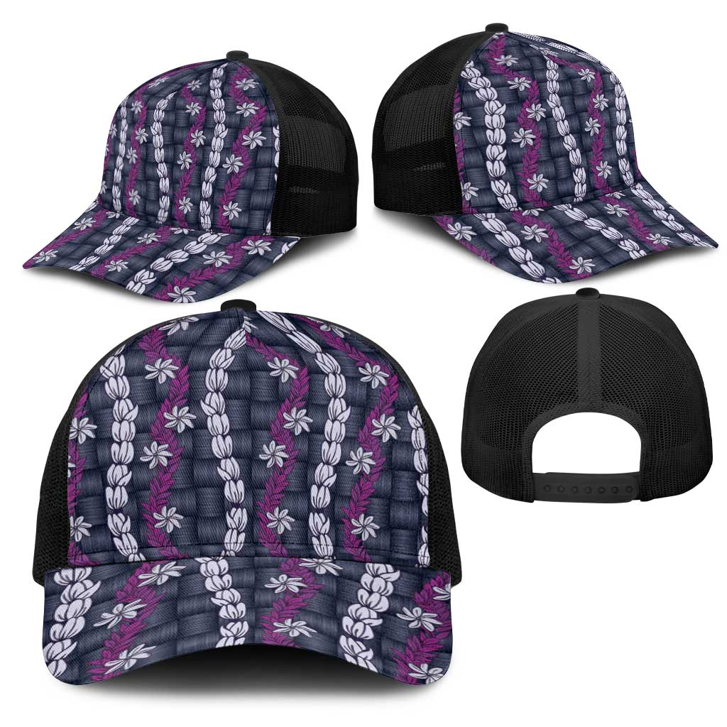 Pikake Maile Tiare Lei Mesh Trucker Cap Poni Lauhala Pattern