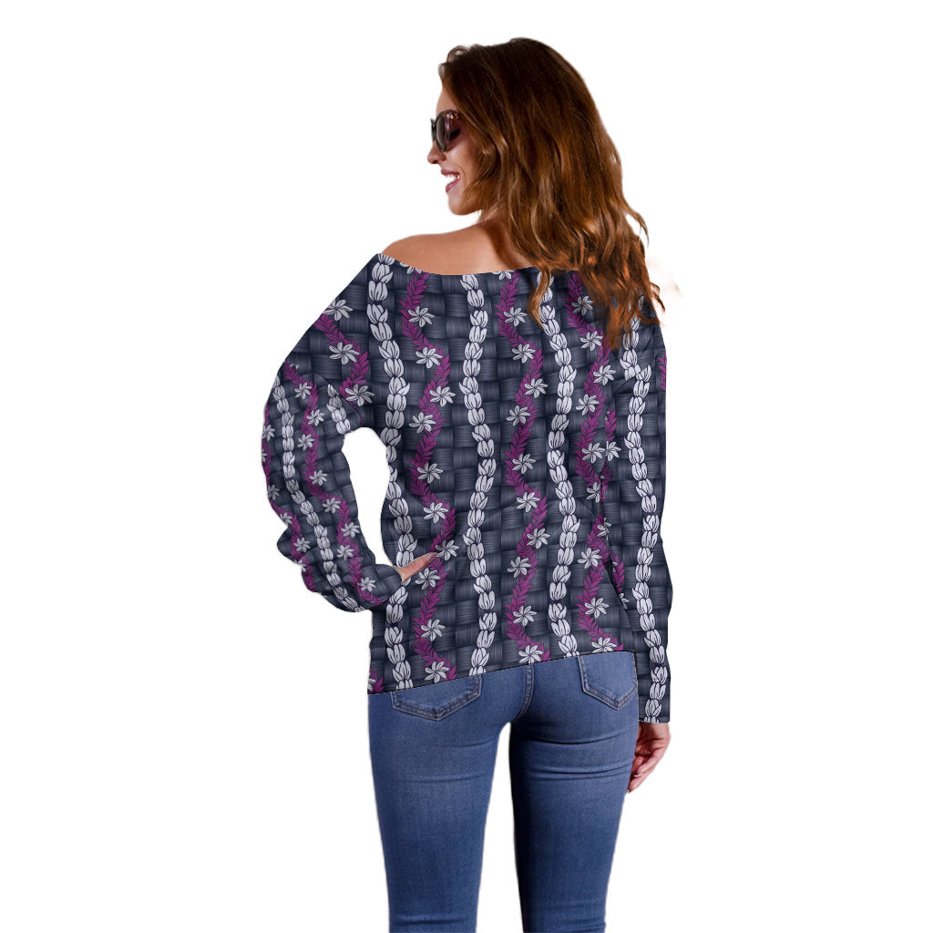 Pikake Maile Tiare Lei Off Shoulder Sweater Poni Lauhala Pattern