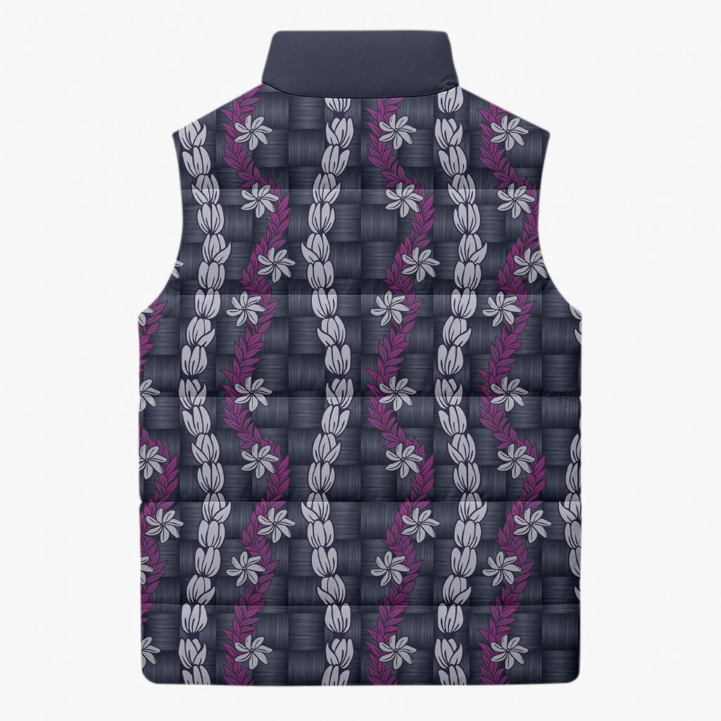 Pikake Maile Tiare Lei Sleeveless Puffer Jacket Poni Lauhala Pattern