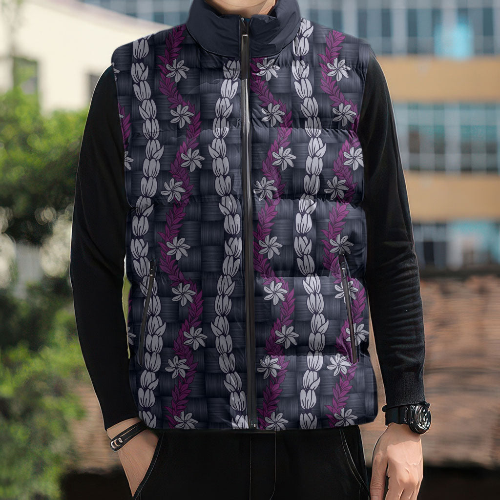 Pikake Maile Tiare Lei Sleeveless Puffer Jacket Poni Lauhala Pattern