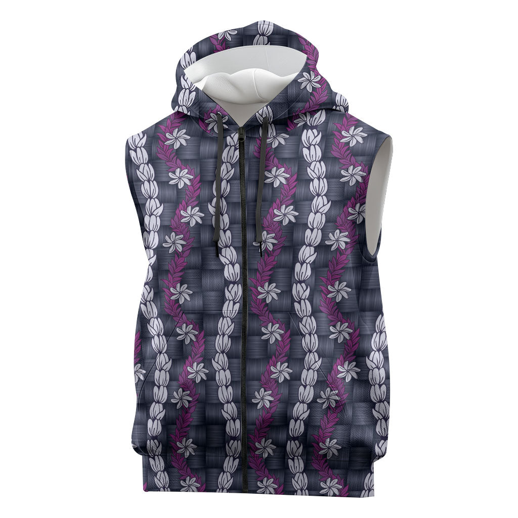 Pikake Maile Tiare Lei Sleeveless Zip Hoodie Poni Lauhala Pattern LT01 Purple - Polynesian Pride
