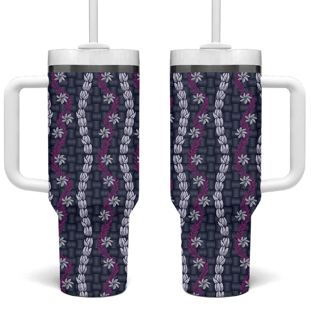 Pikake Maile Tiare Lei Tumbler With Handle Poni Lauhala Pattern