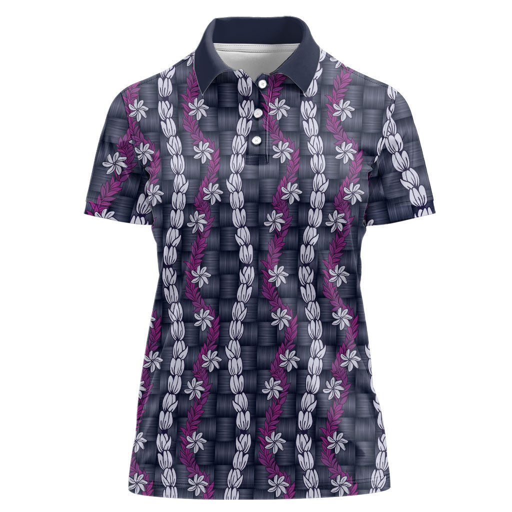 Pikake Maile Tiare Lei Women Polo Shirt Poni Lauhala Pattern LT01 Female Purple - Polynesian Pride