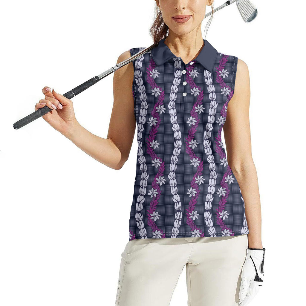 Pikake Maile Tiare Lei Women Sleeveless Polo Shirt Poni Lauhala Pattern
