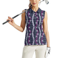 Pikake Maile Tiare Lei Women Sleeveless Polo Shirt Poni Lauhala Pattern