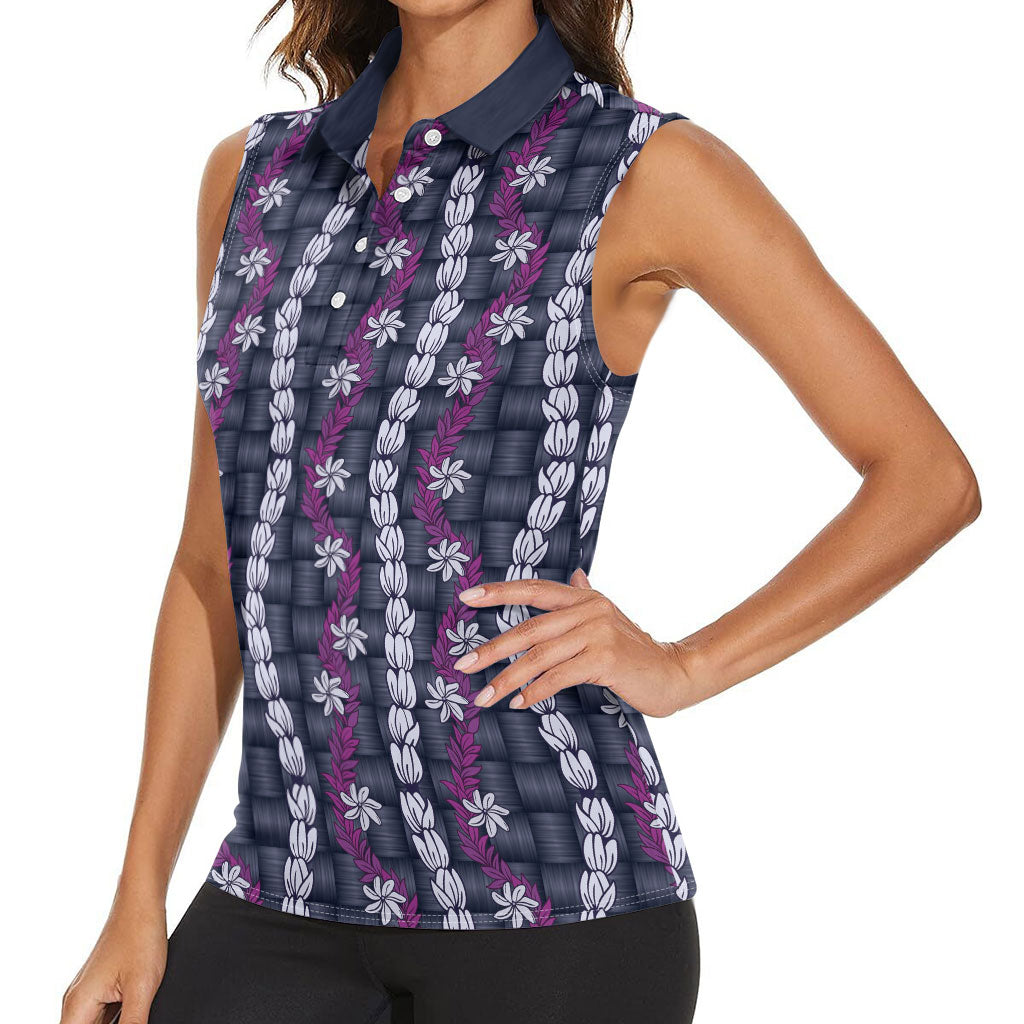 Pikake Maile Tiare Lei Women Sleeveless Polo Shirt Poni Lauhala Pattern