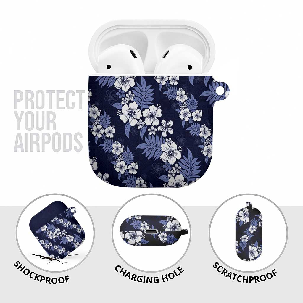 Hawaiian Hibiscus Tribal Floral Blue AirPods Case Polynesian Tapa Pattern - Polynesian Pride