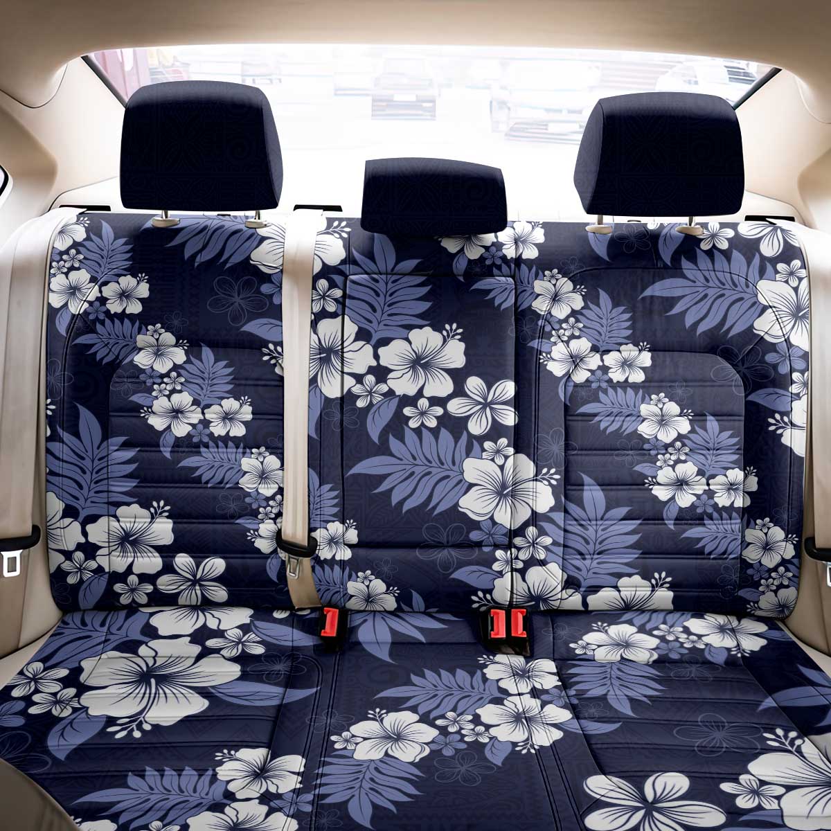Hawaiian Hibiscus Tribal Floral Blue Back Car Seat Cover Polynesian Tapa Pattern - Polynesian Pride
