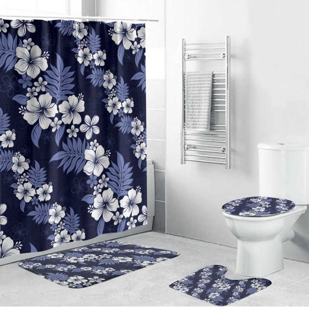 Hawaiian Hibiscus Tribal Floral Blue Bathroom Set Polynesian Tapa Pattern - Polynesian Pride
