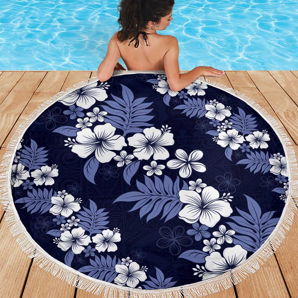 Hawaiian Hibiscus Tribal Floral Blue Beach Blanket Polynesian Tapa Pattern - Polynesian Pride