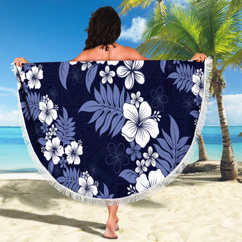 Hawaiian Hibiscus Tribal Floral Blue Beach Blanket Polynesian Tapa Pattern - Polynesian Pride