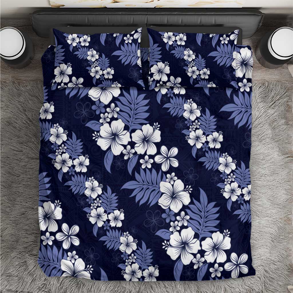 Hawaiian Hibiscus Tribal Floral Blue Bedding Set Polynesian Tapa Pattern - Polynesian Pride