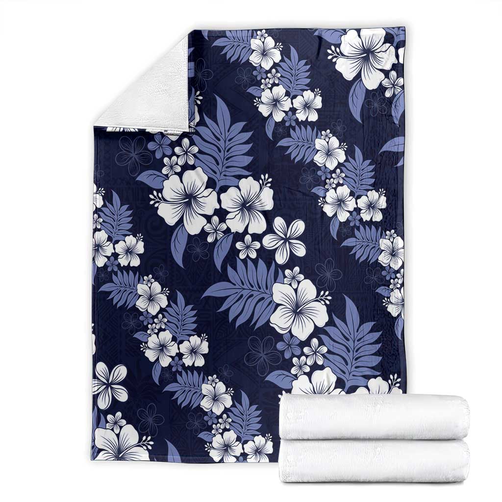 Hawaiian Hibiscus Tribal Floral Blue Blanket Polynesian Tapa Pattern - Polynesian Pride