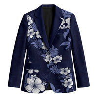 Hawaiian Hibiscus Tribal Floral Blue Blazer Polynesian Tapa Pattern - Polynesian Pride
