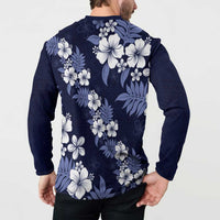 Hawaiian Hibiscus Tribal Floral Blue Button Sweatshirt Polynesian Tapa Pattern - Polynesian Pride