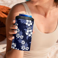Hawaiian Hibiscus Tribal Floral Blue 4 in 1 Can Cooler Tumbler Polynesian Tapa Pattern - Polynesian Pride