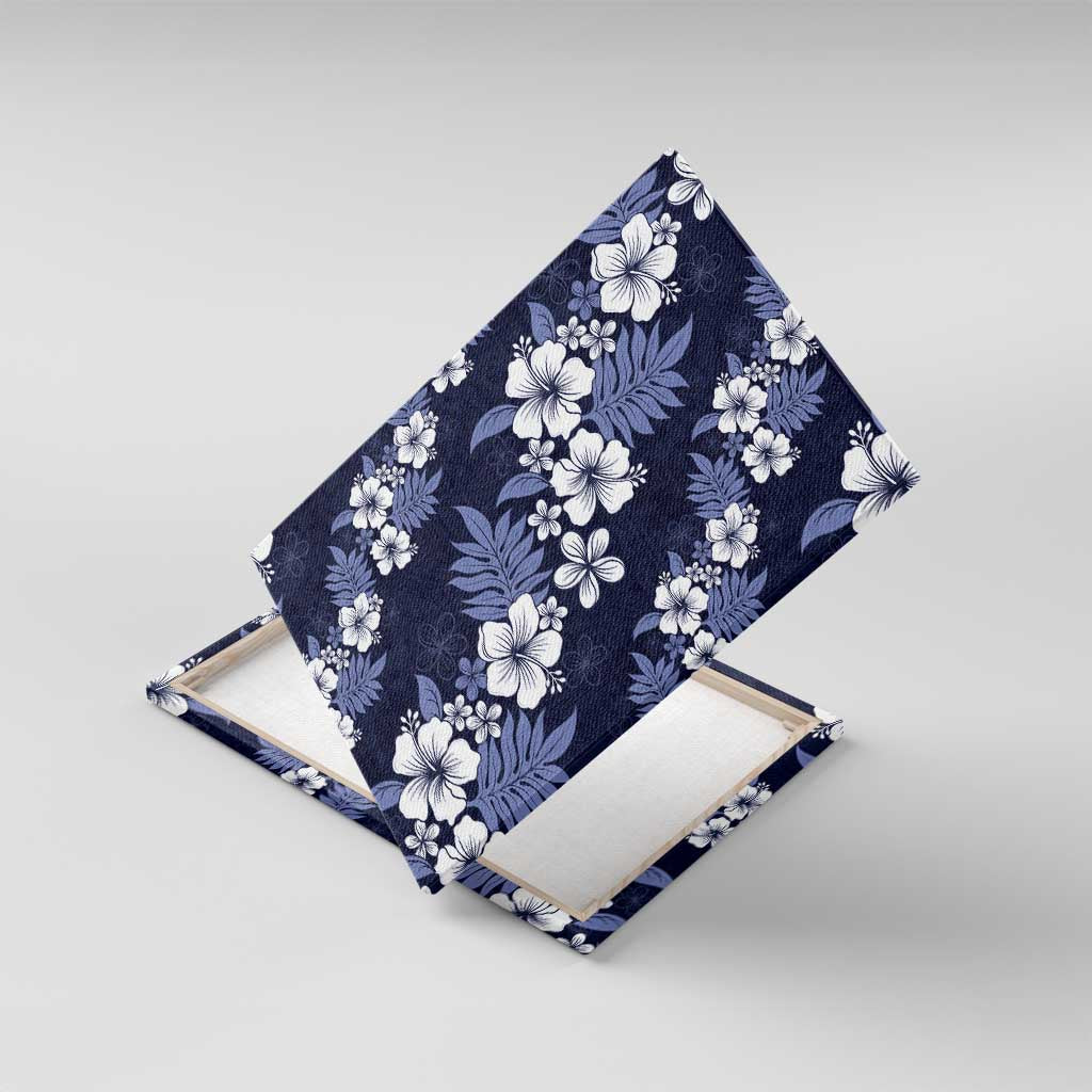 Hawaiian Hibiscus Tribal Floral Blue Canvas Wall Art Polynesian Tapa Pattern - Polynesian Pride