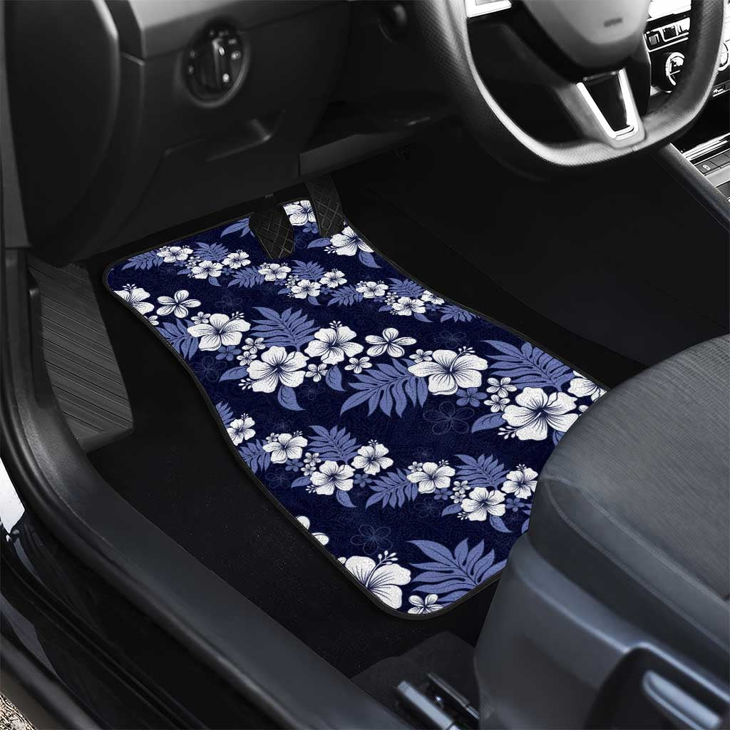 Hawaiian Hibiscus Tribal Floral Blue Car Mats Polynesian Tapa Pattern - Polynesian Pride