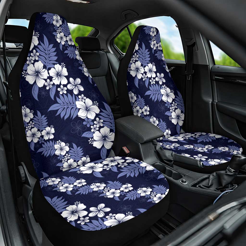 Hawaiian Hibiscus Tribal Floral Blue Car Seat Cover Polynesian Tapa Pattern - Polynesian Pride