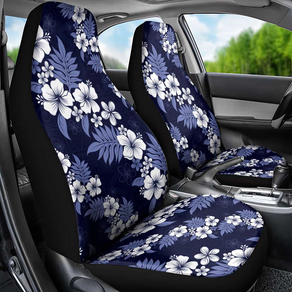 Hawaiian Hibiscus Tribal Floral Blue Car Seat Cover Polynesian Tapa Pattern - Polynesian Pride