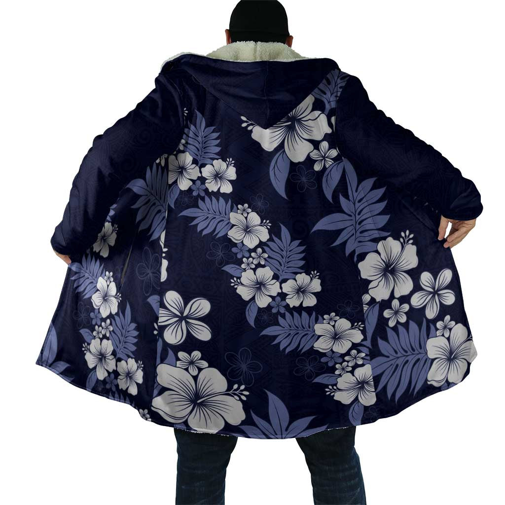 Hawaiian Hibiscus Tribal Floral Blue Cloak Polynesian Tapa Pattern - Polynesian Pride