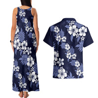 Hawaiian Hibiscus Tribal Floral Blue Couples Matching Tank Maxi Dress and Hawaiian Shirt Polynesian Tapa Pattern - Polynesian Pride