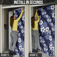 Hawaiian Hibiscus Tribal Floral Blue Door Cover Polynesian Tapa Pattern - Polynesian Pride