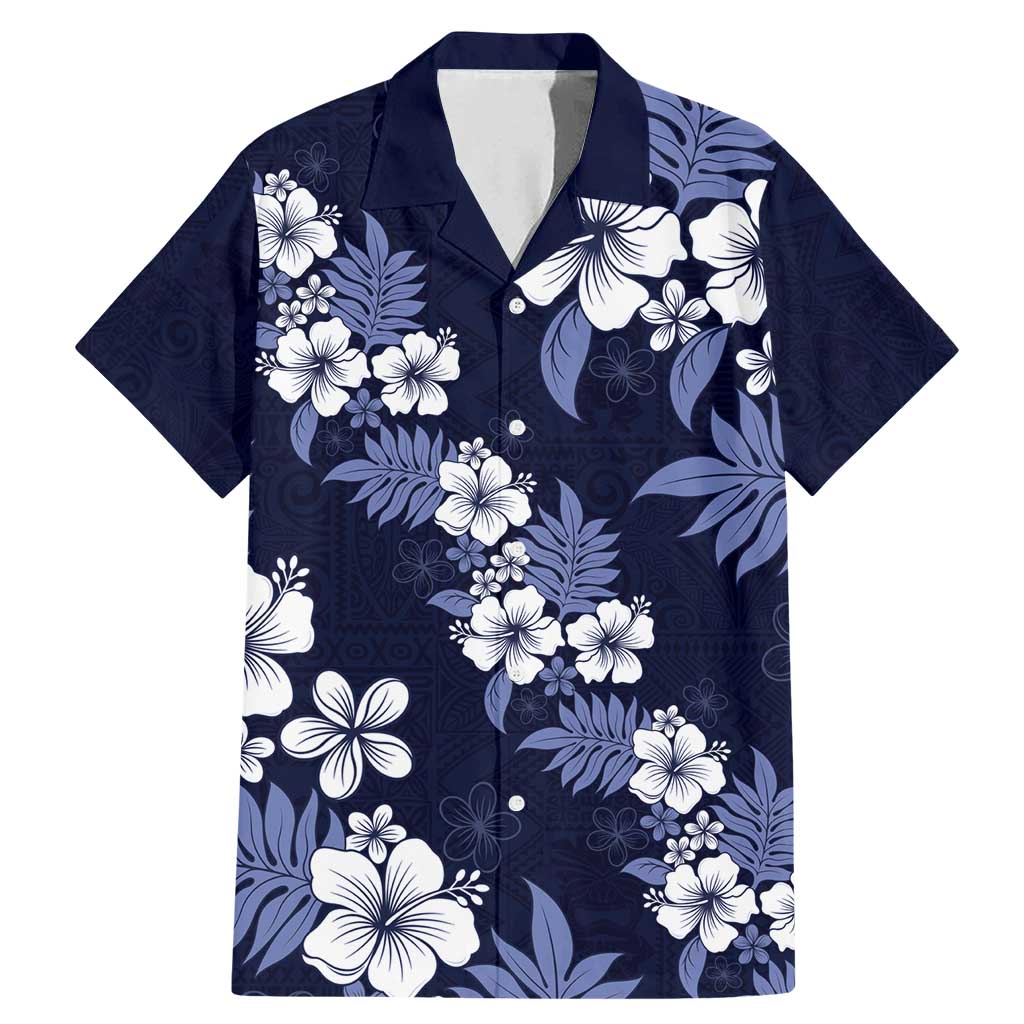 Hawaiian Hibiscus Tribal Floral Blue Family Matching Mermaid Dress and Hawaiian Shirt Polynesian Tapa Pattern - Polynesian Pride