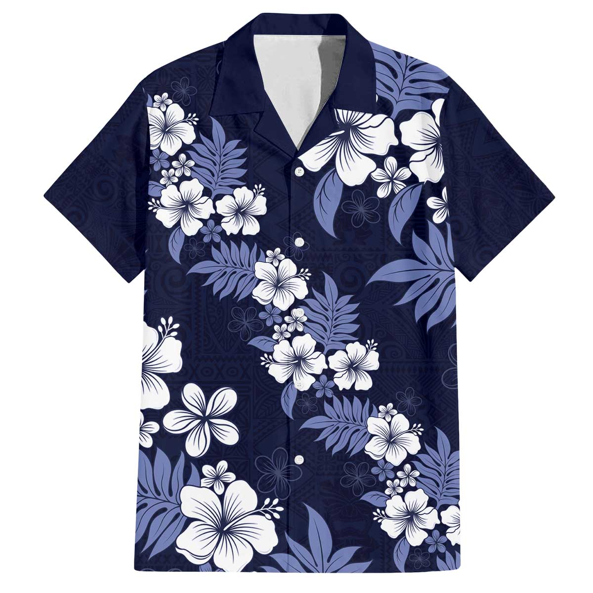 Hawaiian Hibiscus Tribal Floral Blue Family Matching Off The Shoulder Long Sleeve Dress and Hawaiian Shirt Polynesian Tapa Pattern - Polynesian Pride