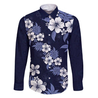 Hawaiian Hibiscus Tribal Floral Blue Family Matching Off The Shoulder Long Sleeve Dress and Hawaiian Shirt Polynesian Tapa Pattern - Polynesian Pride