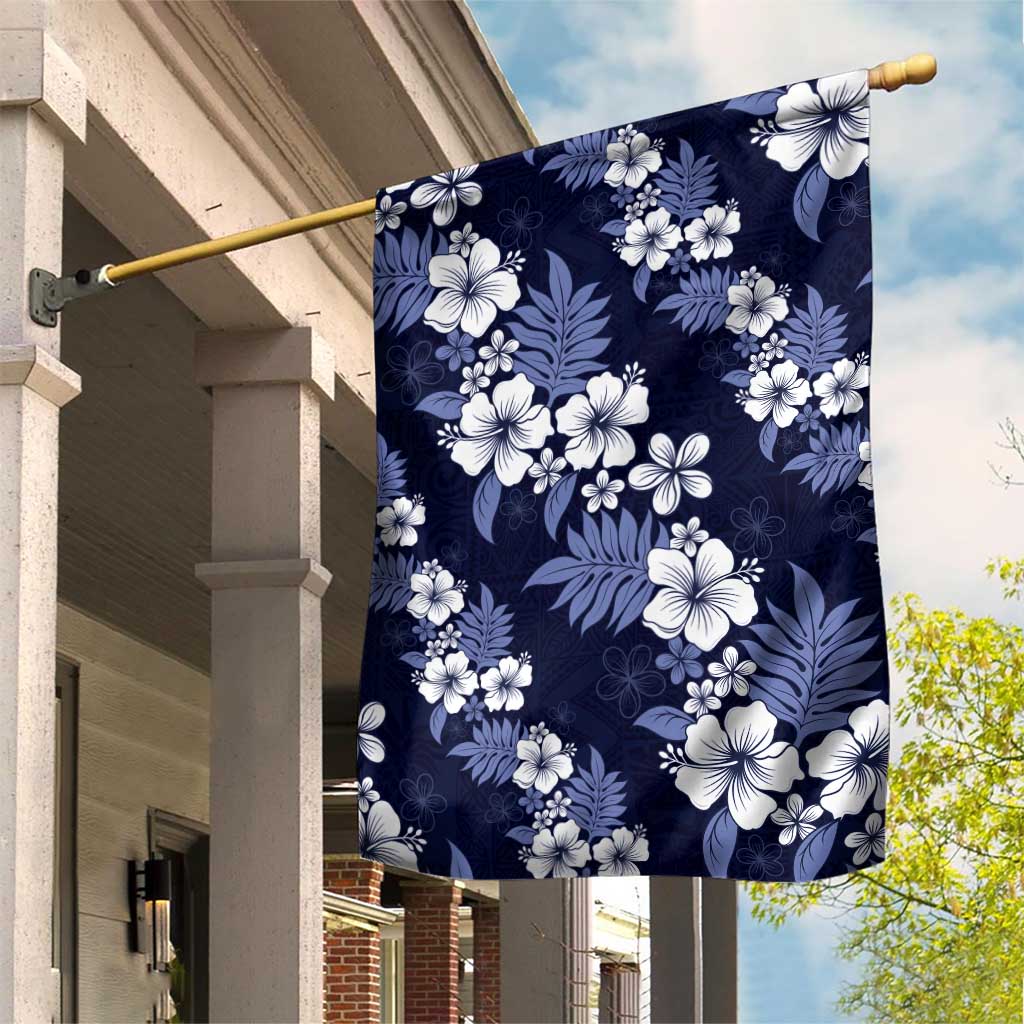 Hawaiian Hibiscus Tribal Floral Blue Garden Flag Polynesian Tapa Pattern - Polynesian Pride