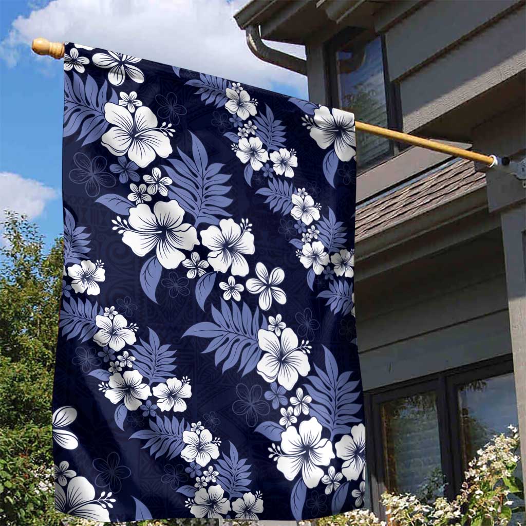Hawaiian Hibiscus Tribal Floral Blue Garden Flag Polynesian Tapa Pattern - Polynesian Pride