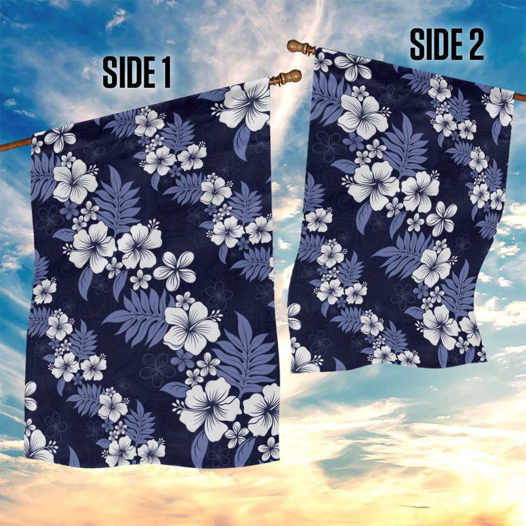Hawaiian Hibiscus Tribal Floral Blue Garden Flag Polynesian Tapa Pattern - Polynesian Pride
