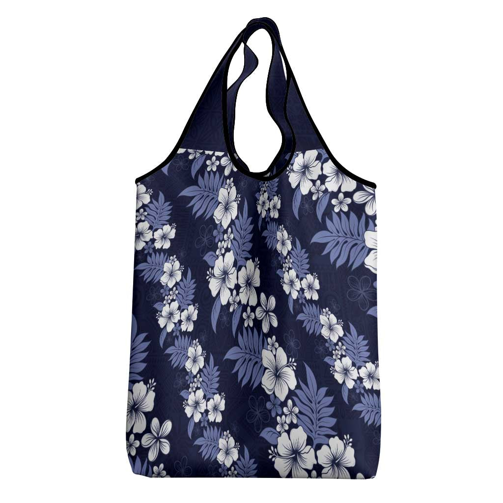 Hawaiian Hibiscus Tribal Floral Blue Grocery Bag Polynesian Tapa Pattern - Polynesian Pride