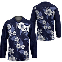 Hawaiian Hibiscus Tribal Floral Blue Hockey Jersey Polynesian Tapa Pattern - Polynesian Pride