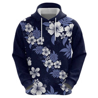 Hawaiian Hibiscus Tribal Floral Blue Hoodie Polynesian Tapa Pattern - Polynesian Pride