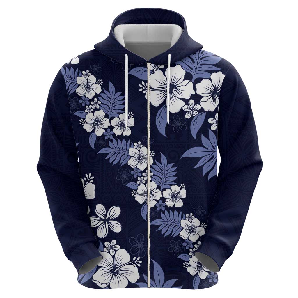 Hawaiian Hibiscus Tribal Floral Blue Hoodie Polynesian Tapa Pattern - Polynesian Pride